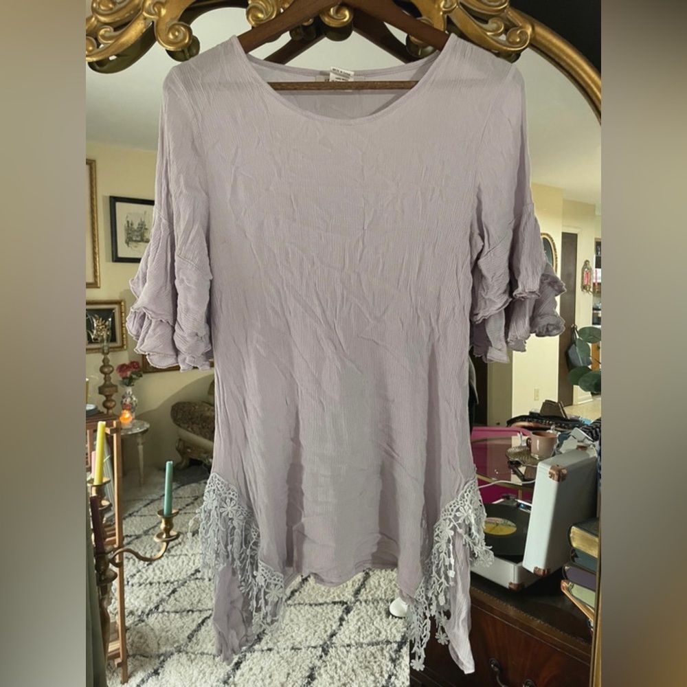 Paisley Vine Short Sleeve Lavender Ruffle and Lace Shirt